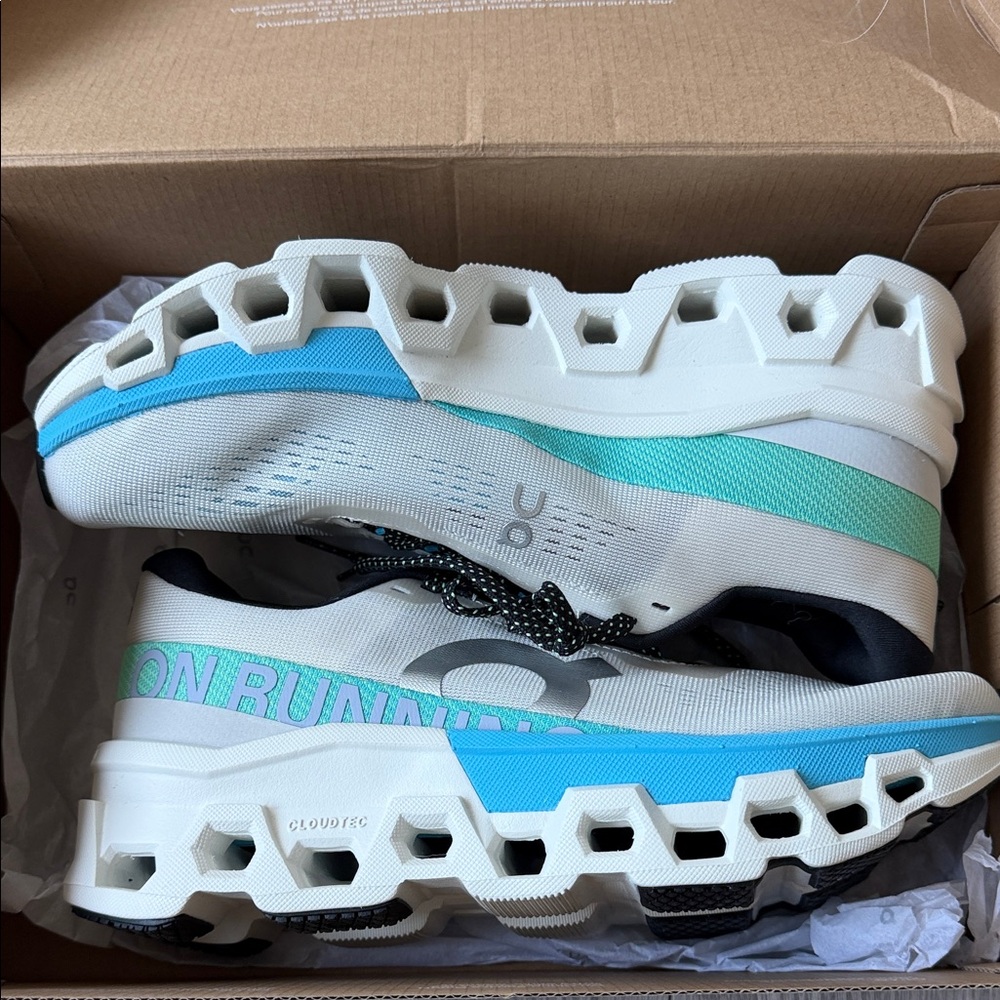 On Running Athletic Shoes in White, Blue, and Green